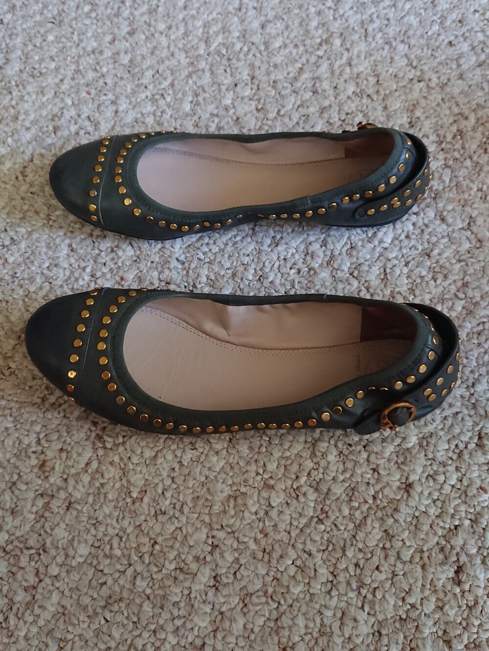 Tory Burch Holden gold tone Studded hunter green Ballet Flats size 7